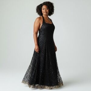 Alyce Paris Black Beaded Halter Formal Gown Size 26 Prom Evening Dress Plus
